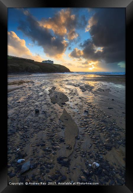Sunset at Poldhu Cove Framed Print by Andrew Ray