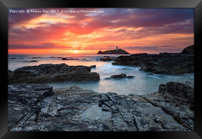 Setting Sun at Godrevy Framed Print by Andrew Ray