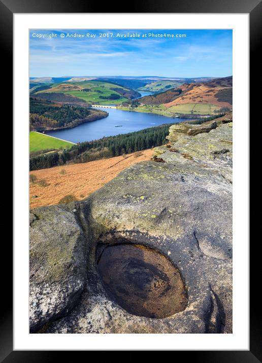 Ladybower from Bamford Edge Framed Mounted Print by Andrew Ray