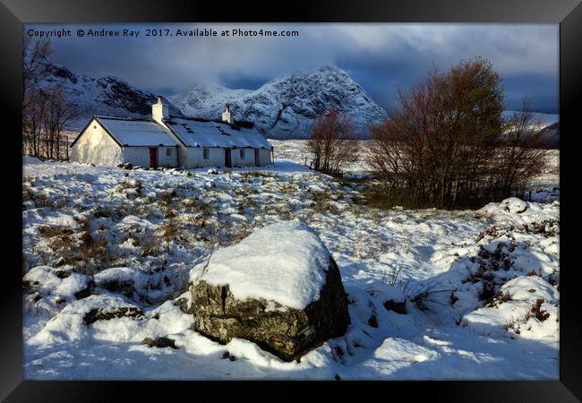 Snowy Morning (Black Rock Cottage) Framed Print by Andrew Ray