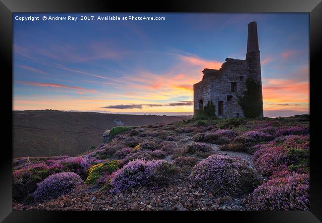 Cornish Engine House at Sunset (Tywarnhayle) Framed Print by Andrew Ray