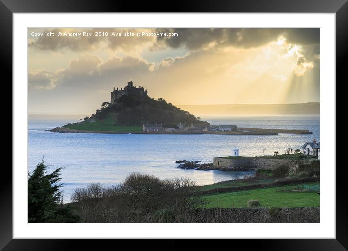 Shafts of light  (St Michael's Mount). Framed Mounted Print by Andrew Ray