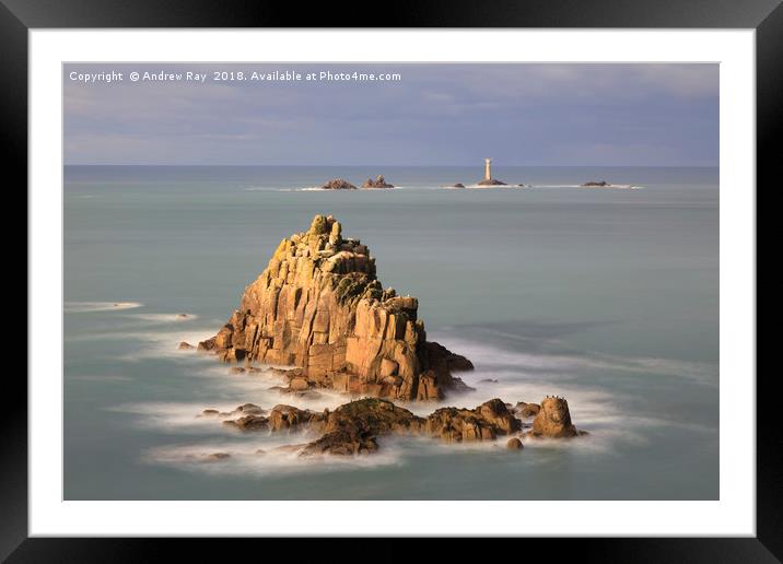 The Armed Knight and Longships Lighthouse (Land's  Framed Mounted Print by Andrew Ray