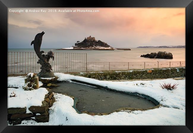 Snow at Marazion Framed Print by Andrew Ray