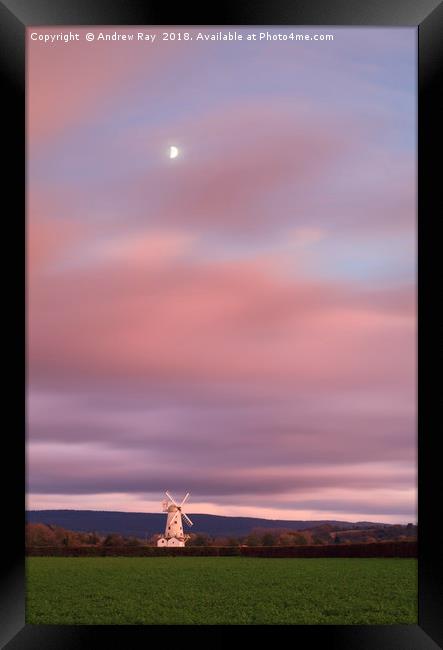 The moon at sunset (Llancayo Windmill) Framed Print by Andrew Ray