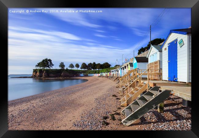 Beach huts at Corbyn Head Beach (Torquay) Framed Print by Andrew Ray