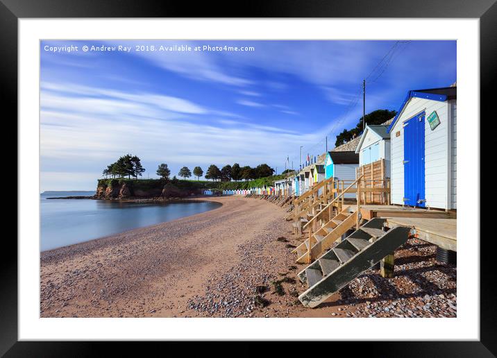 Beach huts at Corbyn Head Beach (Torquay) Framed Mounted Print by Andrew Ray