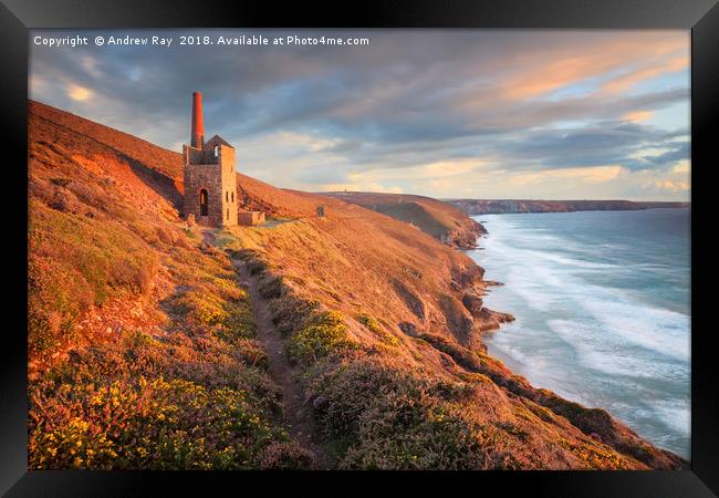 Last light at Wheal Coates Framed Print by Andrew Ray