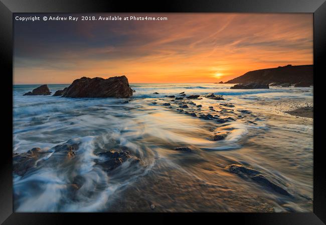 Dollar Cove at Sunset (Gunwalloe). Framed Print by Andrew Ray