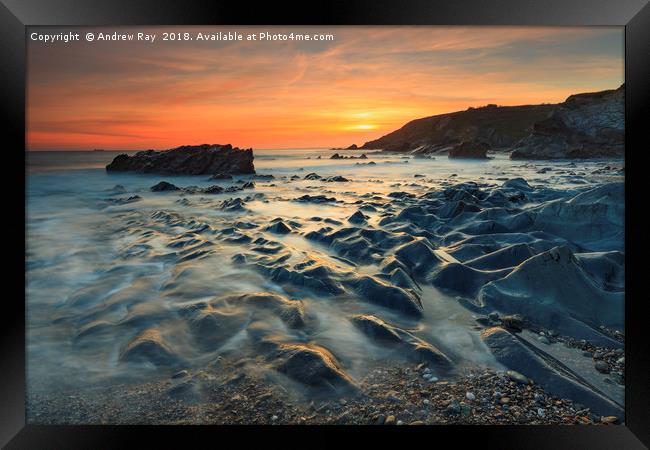 Sunset at Dollar Cove (Gunwalloe) Framed Print by Andrew Ray