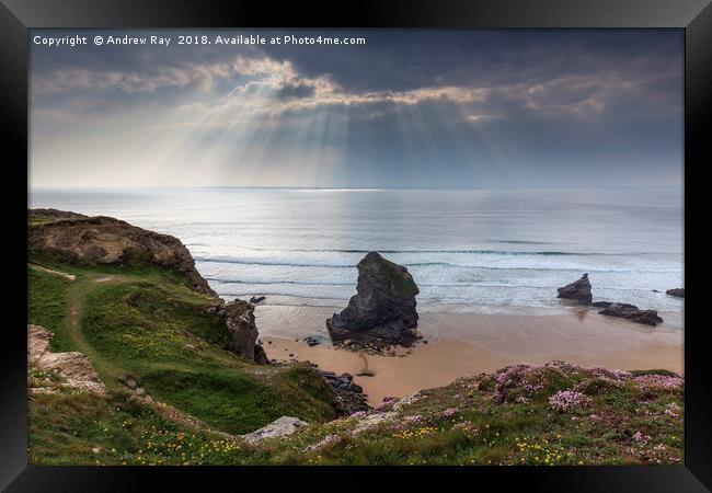 Lights Shafts (Bedruthan Steps) Framed Print by Andrew Ray