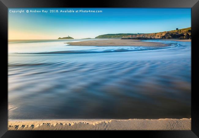 River Pattern on Gwithian Beach  Framed Print by Andrew Ray