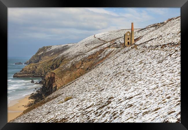 Engine House in the snow (Wheal Coates) Framed Print by Andrew Ray