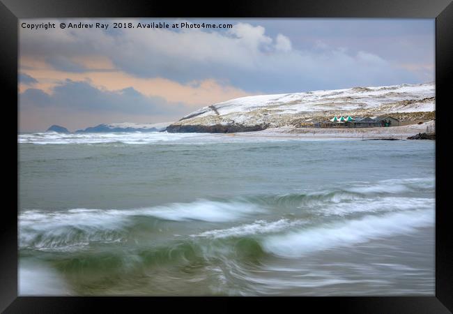 Breaking wave in winter (Perranporth) Framed Print by Andrew Ray