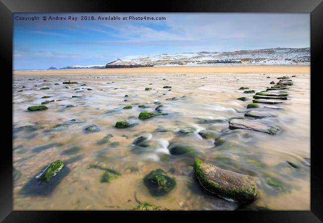 Stepping stones in winter (Perranporth) Framed Print by Andrew Ray