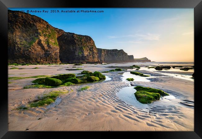 Cliffs at Whipsiderry Beach Framed Print by Andrew Ray
