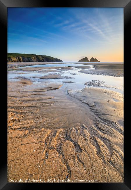 Late light at Holywell Bay Framed Print by Andrew Ray