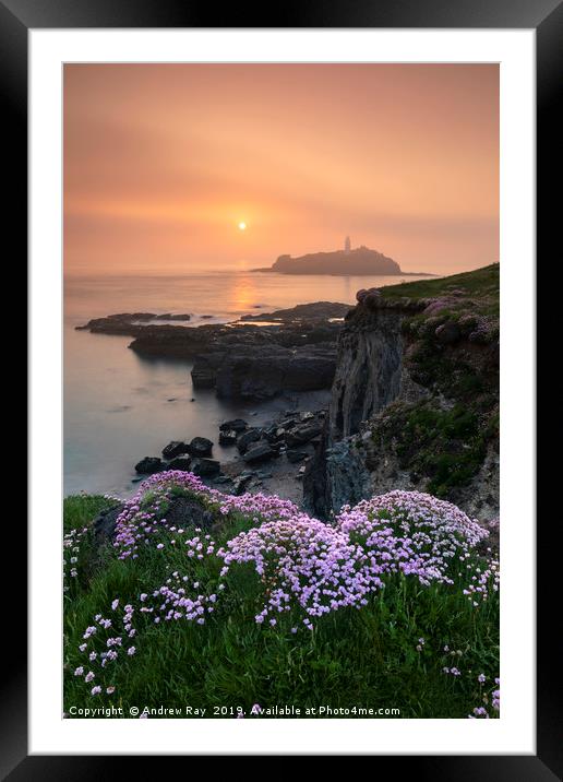 Misty sping sunset (Godrevy) Framed Mounted Print by Andrew Ray