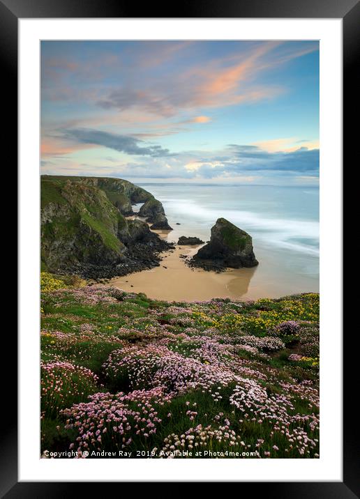 Sunset over the Bedruthan Steps Framed Mounted Print by Andrew Ray
