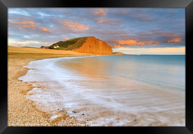East cliff at sunset (West Bay) Framed Print by Andrew Ray