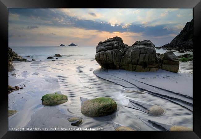 Towards the setting sun (Porth Nanven) Framed Print by Andrew Ray