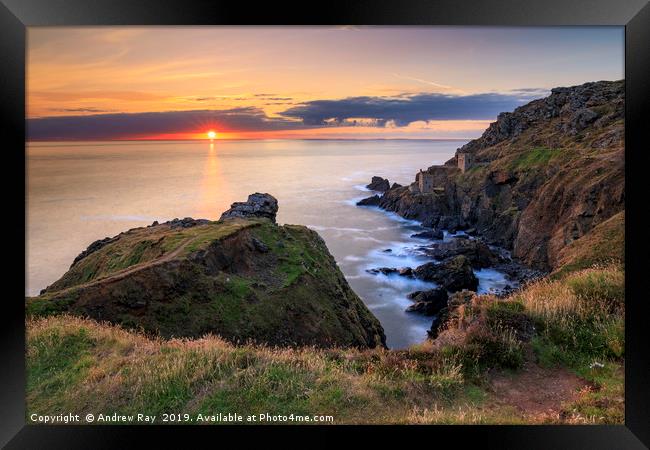 Setting sun at Botallack Framed Print by Andrew Ray