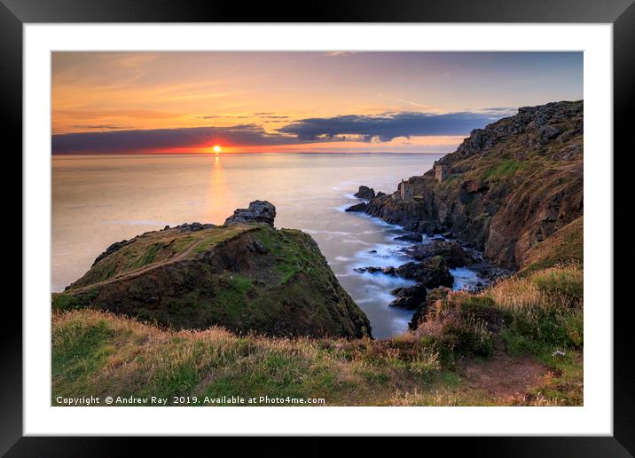 Setting sun at Botallack Framed Mounted Print by Andrew Ray