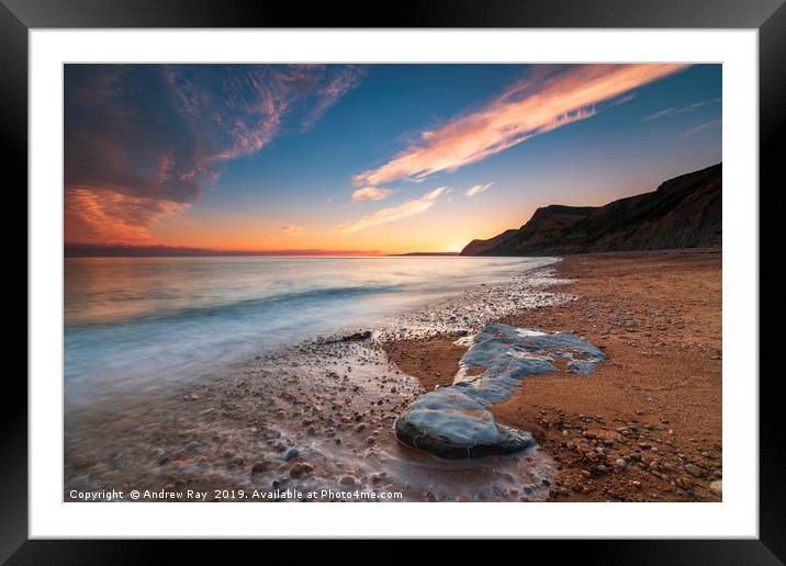 Sunset over Eype Mouth Beach. Framed Mounted Print by Andrew Ray
