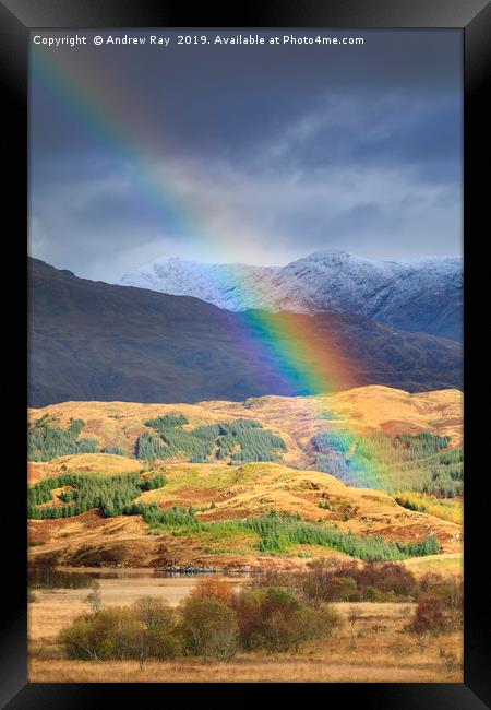 Rainbow over  Loch Tromlee Framed Print by Andrew Ray