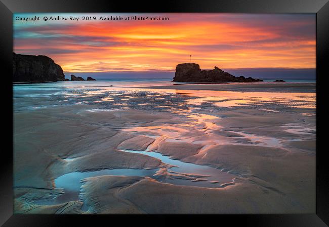 Sand patterns at sunset (Perranporth) Framed Print by Andrew Ray