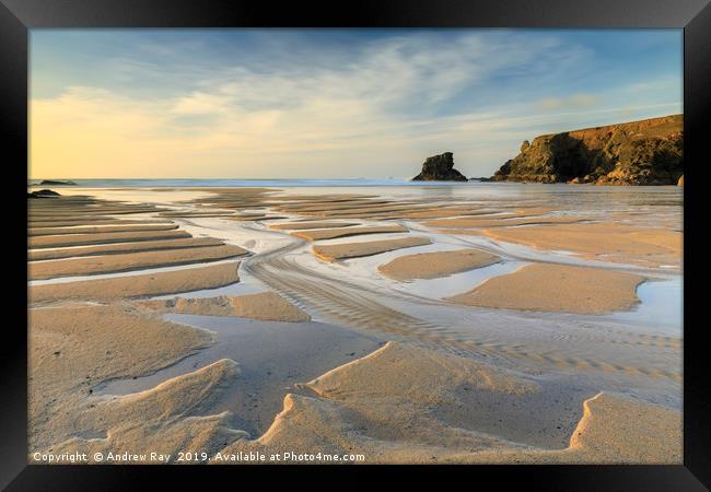 Late light on Porthcothan Beach Framed Print by Andrew Ray