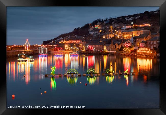 Mousehole Christmas Lights Framed Print by Andrew Ray