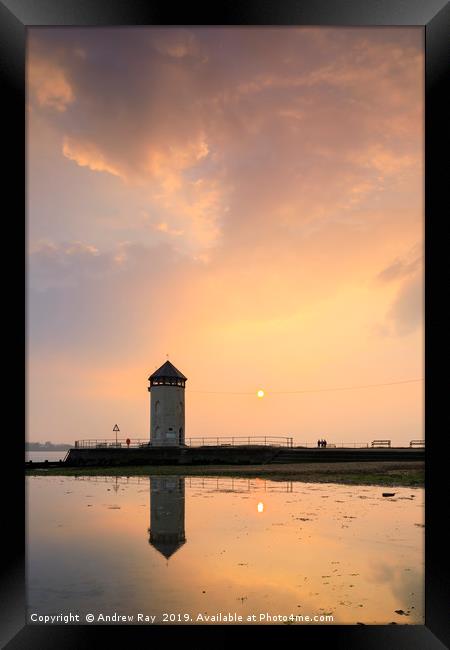 Setting sun at Batemans Tower (Brightlingsea) Framed Print by Andrew Ray