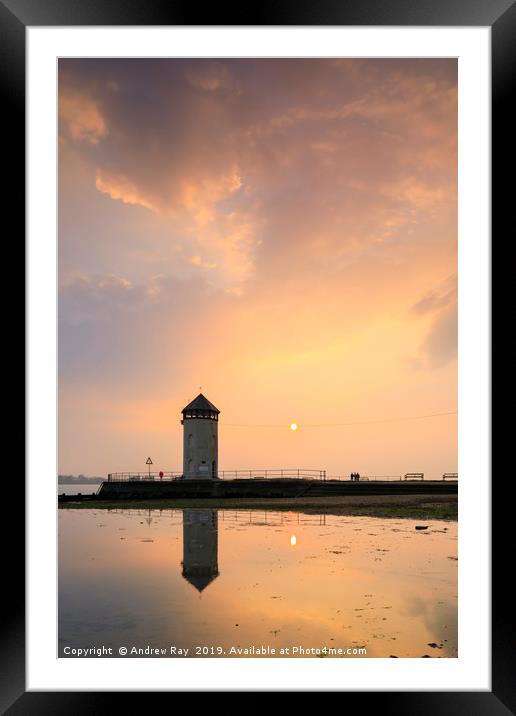 Setting sun at Batemans Tower (Brightlingsea) Framed Mounted Print by Andrew Ray