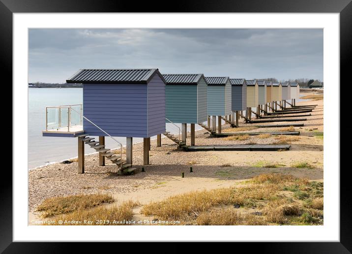 Osea Beach Huts (Blackwater Estuary) Framed Mounted Print by Andrew Ray