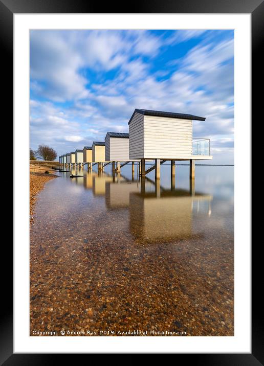 Osea Beach Hut reflections Framed Mounted Print by Andrew Ray