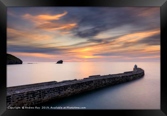 Pier at sunset (Portreath) Framed Print by Andrew Ray