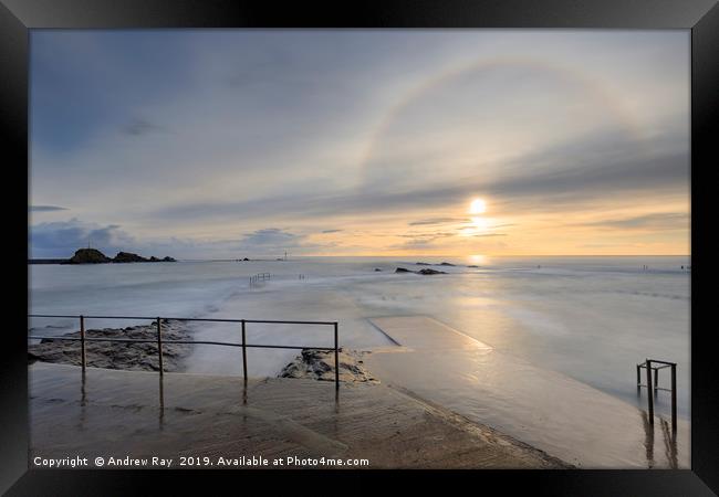 Sunbow at Bude Framed Print by Andrew Ray