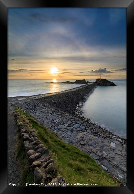 Sunbow over Bude Breakwater. Framed Print by Andrew Ray