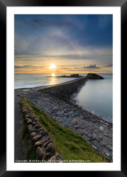 Sunbow over Bude Breakwater. Framed Mounted Print by Andrew Ray