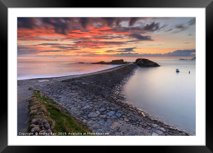 Sunset over Bude Breakwater Framed Mounted Print by Andrew Ray
