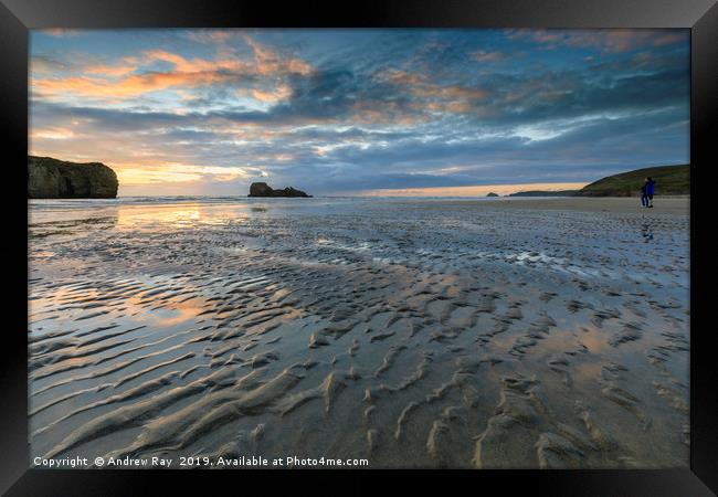 Sand ripples at sunset (Perranporth) Framed Print by Andrew Ray