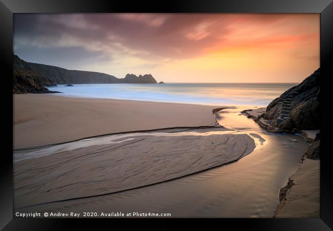 Stream at sunrise (Porthcurno) Framed Print by Andrew Ray