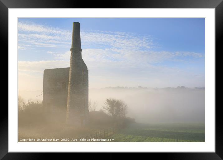 Engine house in the mist (Wheal Unity Wood) Framed Mounted Print by Andrew Ray
