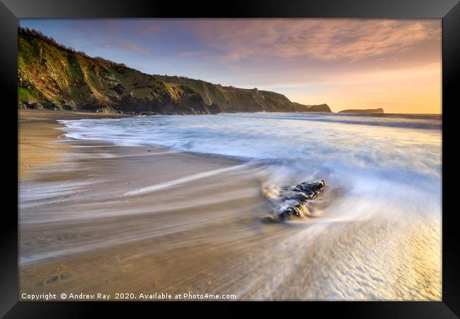 Late light at Polurrian Cove Framed Print by Andrew Ray