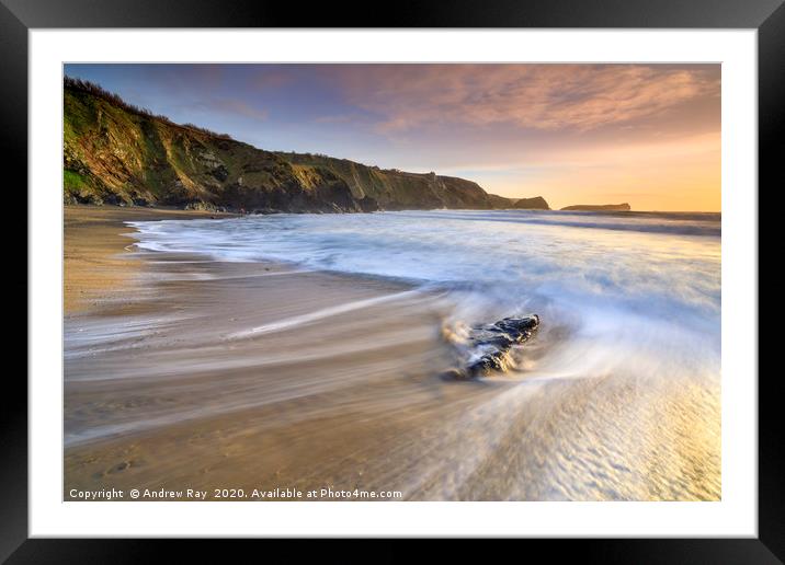 Late light at Polurrian Cove Framed Mounted Print by Andrew Ray