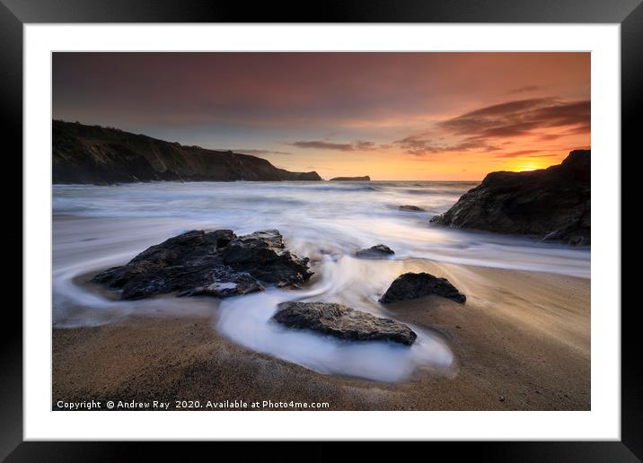 Sunset over Polrurrian Cove Framed Mounted Print by Andrew Ray