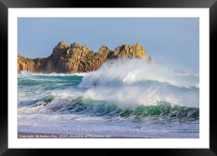 Stormy sea at Porthcurno Framed Mounted Print by Andrew Ray