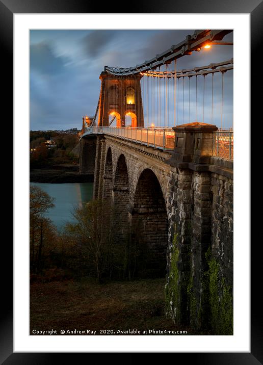 Twlight from the mainland (Menai Bridge) Framed Mounted Print by Andrew Ray