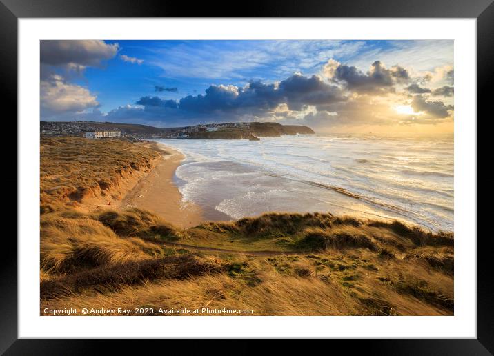 Setting Sun (Perranporth) Framed Mounted Print by Andrew Ray